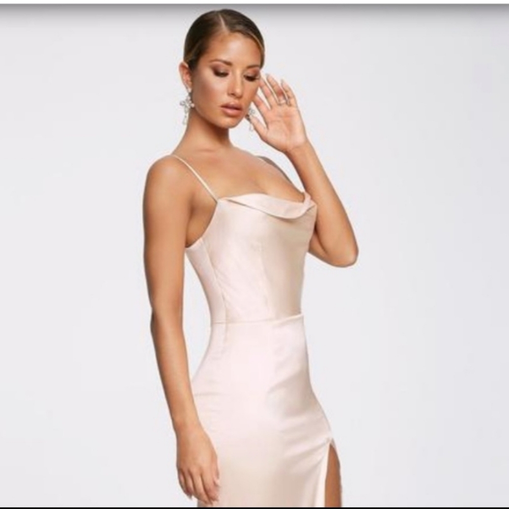 Meshki Blush Satin Cowl Midi Dress